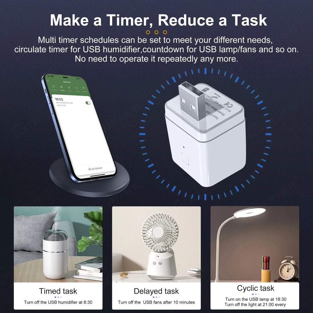 GIRIER Tuya Smart Micro USB Adaptor Switch 5V, WiFi Mini USB Power Adaptor Compatible with Alexa Hey Google for Home Automation