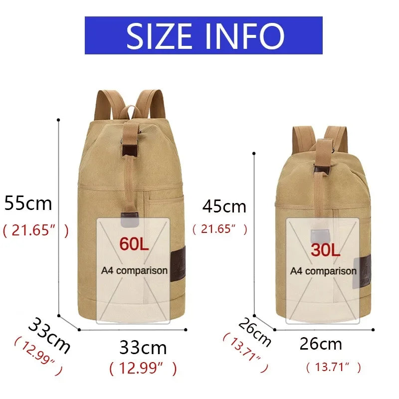 30L/60L Outdoor Sports Bag  Rucksack Canvas Backpacks  School Bag Hiking Travel Backpacks Bucket Bag
