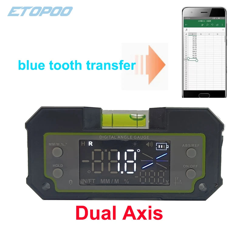 Dual Axis Digital Protractor Level Inclinometer Bluetooth Measuring Angle Ruler Biax Rechargable Magnetic Level Box 0.1 Degree