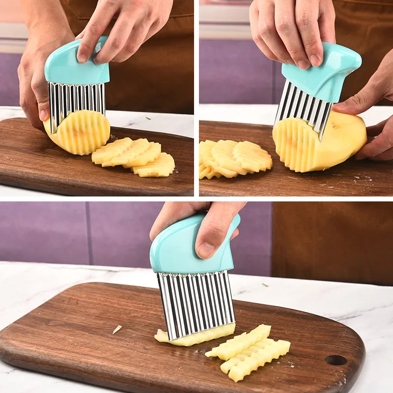 1/2Pcs Stainless Steel Wavy Potato Cutter, Multifunctional Wave Vegetable Slicer for Fries, Potato Strip Cutting Kitchen Gadget