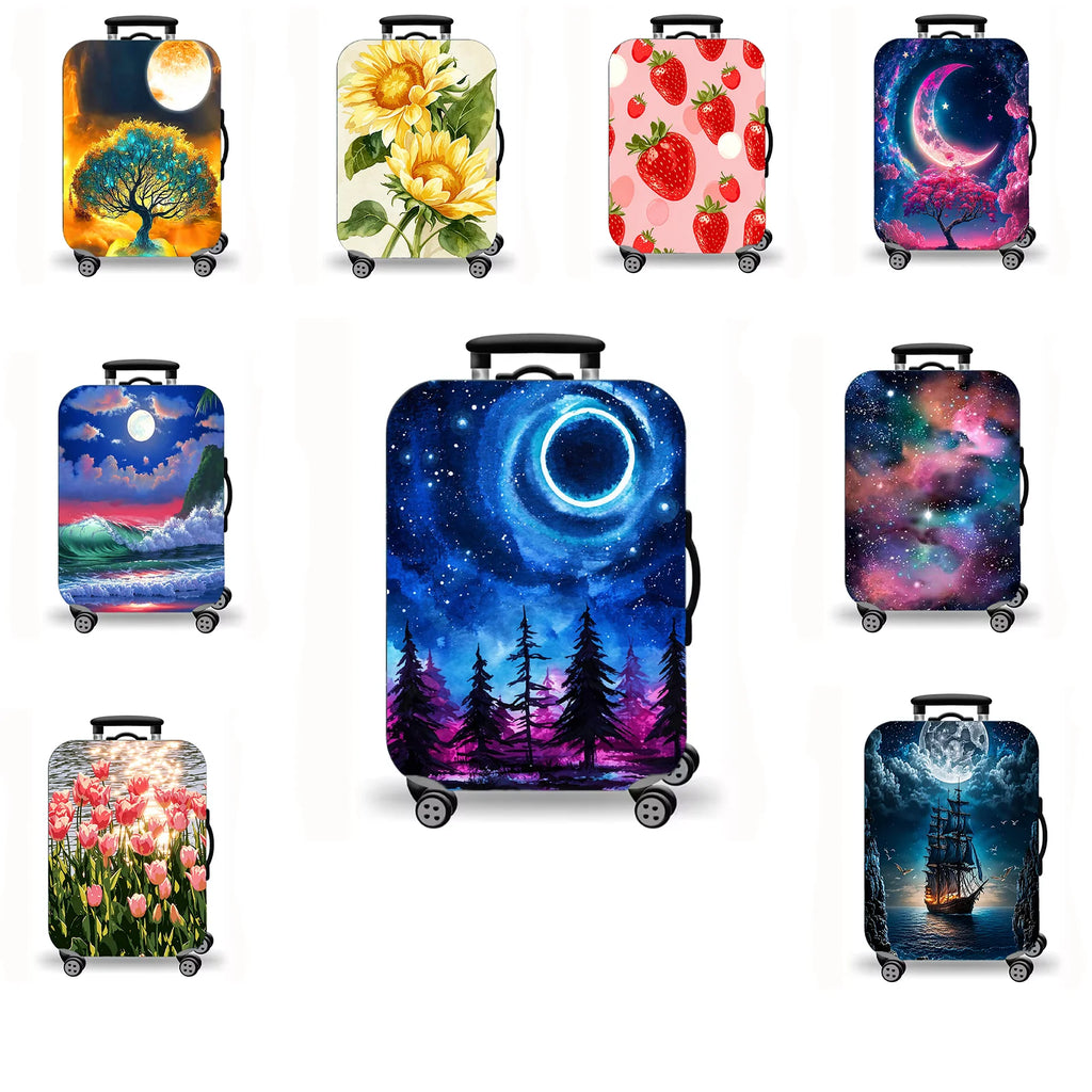 Washable starry sea view landscape printed suitcase cover, elastic all-inclusive protective cover suitable for trolley suitcases