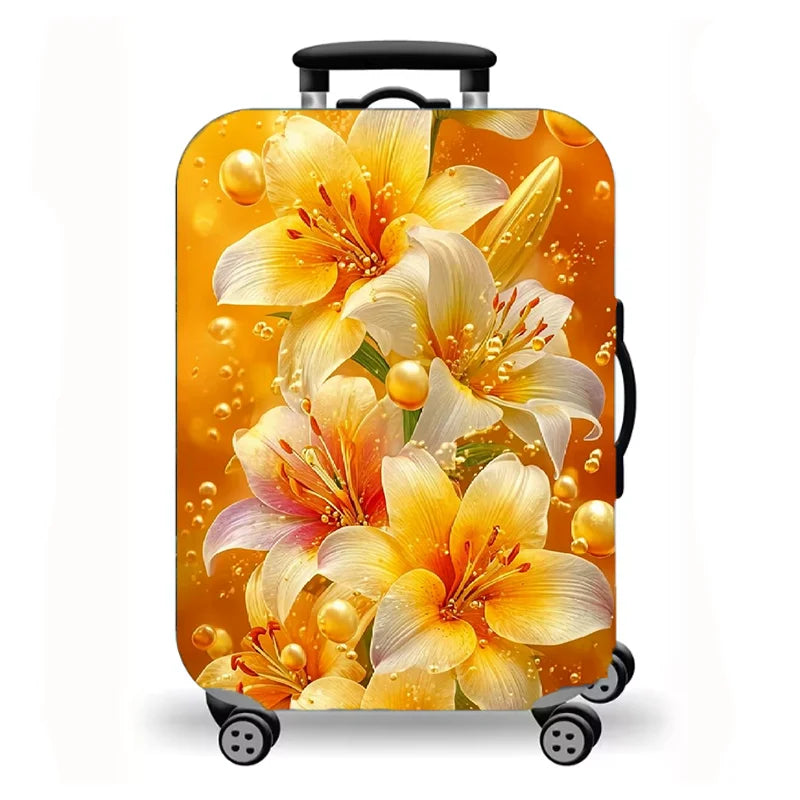 Luggage Cover, Luxury Floral Rose Print Stretch Suitcase Protector for Travel, Elegant Peony Sunflower Art Design