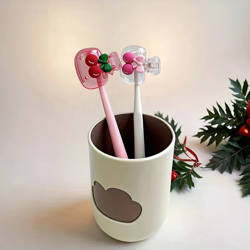 Cute Cherry Design Toothbrush Holder Cherry Pattern Protects Toothbrush Head Features Dual Holes For Drainage And Ventilation