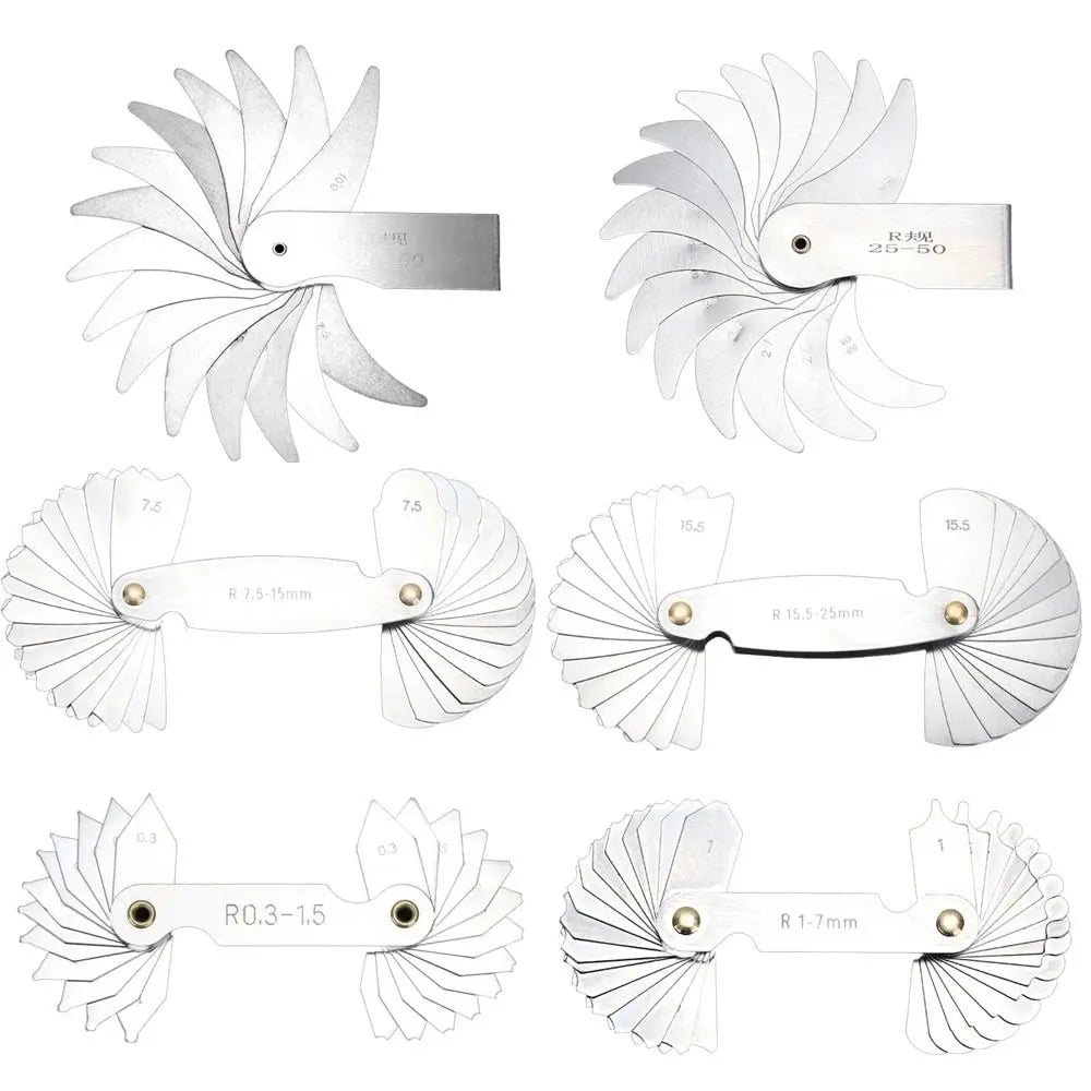 Stainless Steel Radius Gauge R0.3-1.5/R1-7/ R7.5-15/ R15.5-25 Arc Measuring Tool Sample R Gauge Screw Pitch