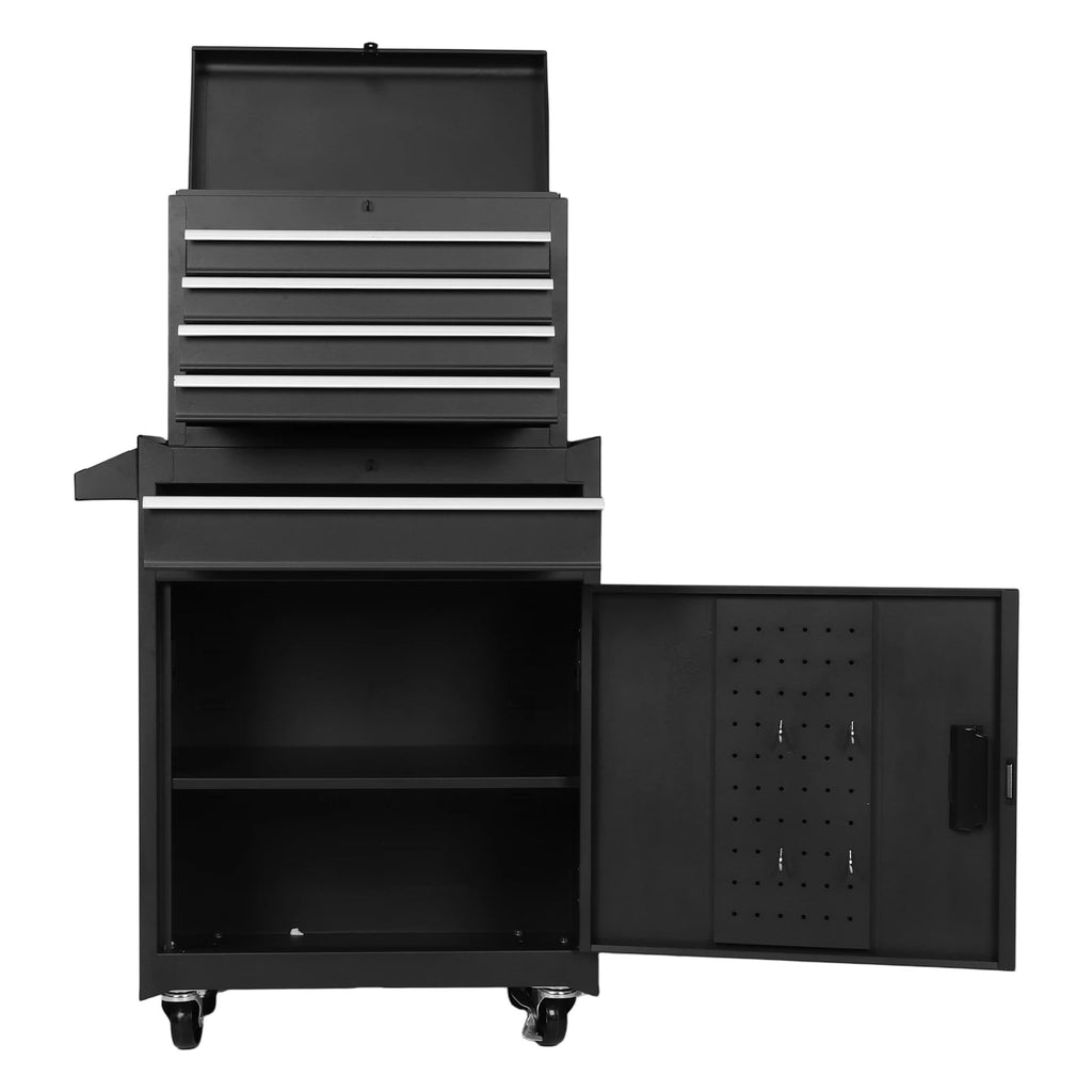 Lockable Mechanic Tool Box with Double Door & Wheels Storage Cabinet Large Capacity Mechanic Tool Container for Garage Tool Room