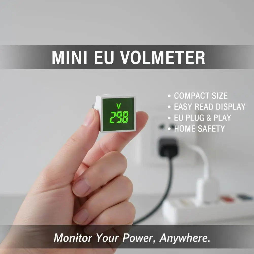 1PC LED Digital AC Voltmeter Indicator Square EU Plug Digital Voltmeter 50–500V Voltage Measurement Range