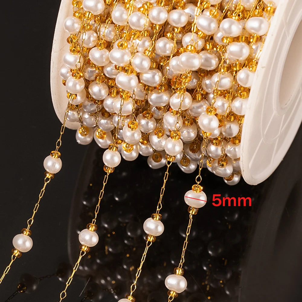 1Meter Stainless Steel Beaded Chain Imitation Pearl Chain Necklace Chain Handmade Accessories for DIY Jewelry Making Components