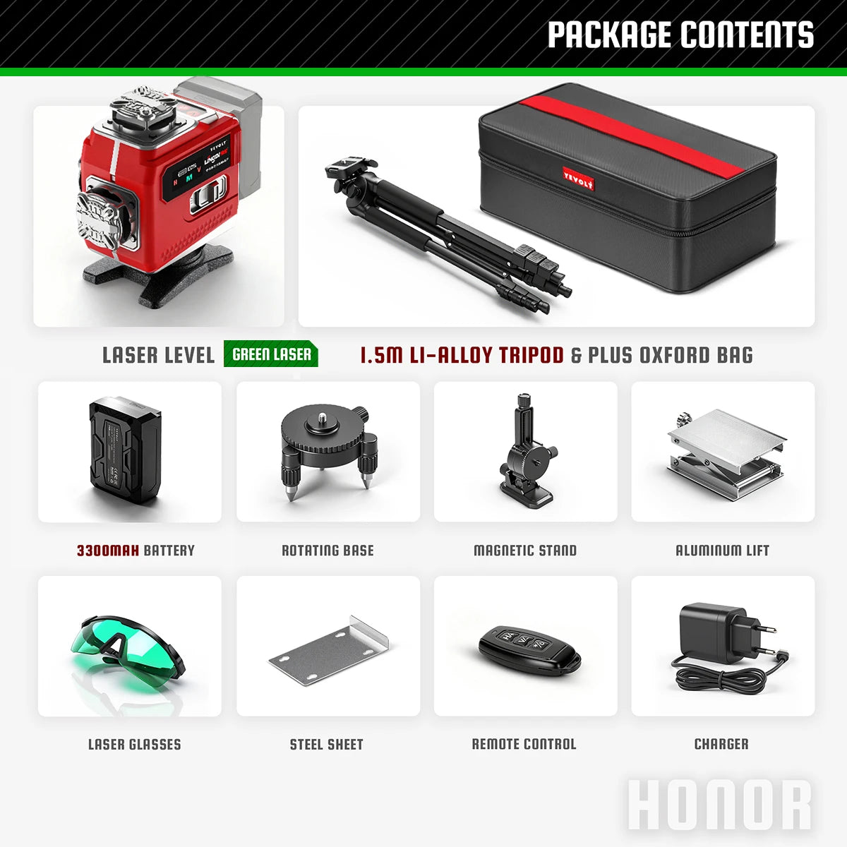 4D Cross 16 Line Green Self Level Laser Level for DIY Countertop Tile Baseboard Install Whole Room Alignment Home Remodel Work