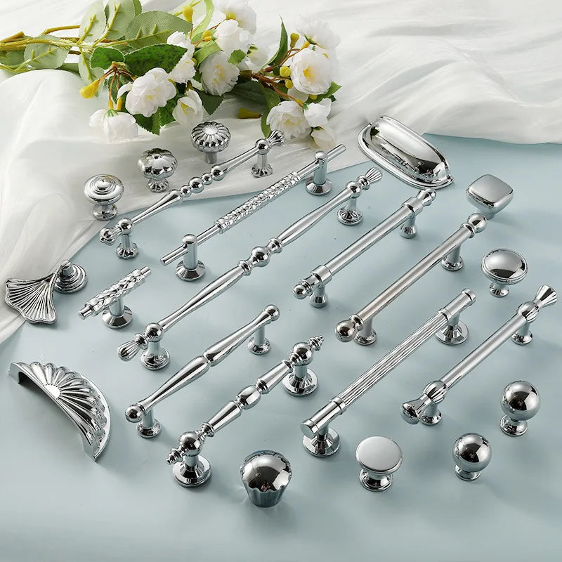Bright Chrome Silver Wardrobe Door Handle Modern Minimalist Zinc-Alloy Pull for Cabinet Shoe Cabinet  Drawer Furniture Hardware