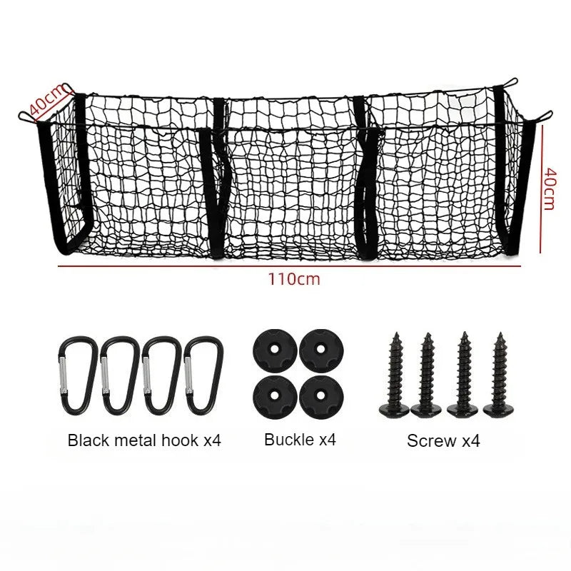 Universal 3-Column Cargo Net Trunk Bed Organizer Mesh Storage Net Bed Grocery Auto Holder Pickup Truck Bed Truck Accessories