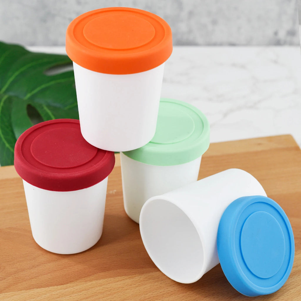 Ice Cream Cups Container Dessert Freezer Storage Cup Tub Lid Containers Plastic Round Tubs Dessert Food Storage Container