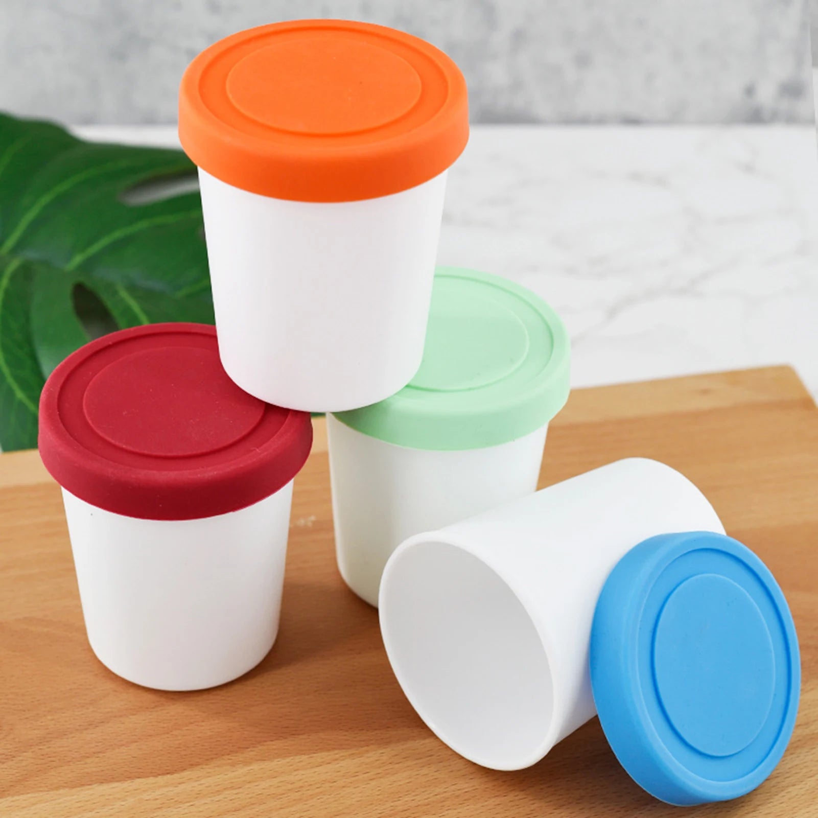 Ice Cream Cups Container Dessert Freezer Storage Cup Tub Lid Containers Plastic Round Tubs Dessert Food Storage Container