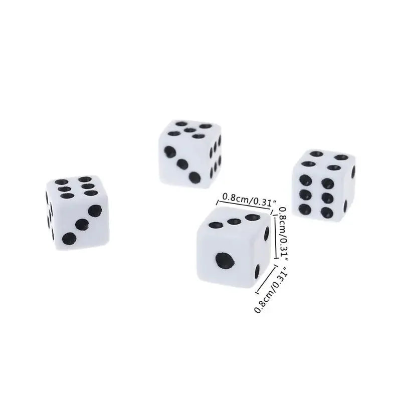 100PCS Mini White Dice Set - 5mm 8mm 10mm 12mm 14mm 16mm D6 Sizes Square-Edged with Black Dots for Board Games