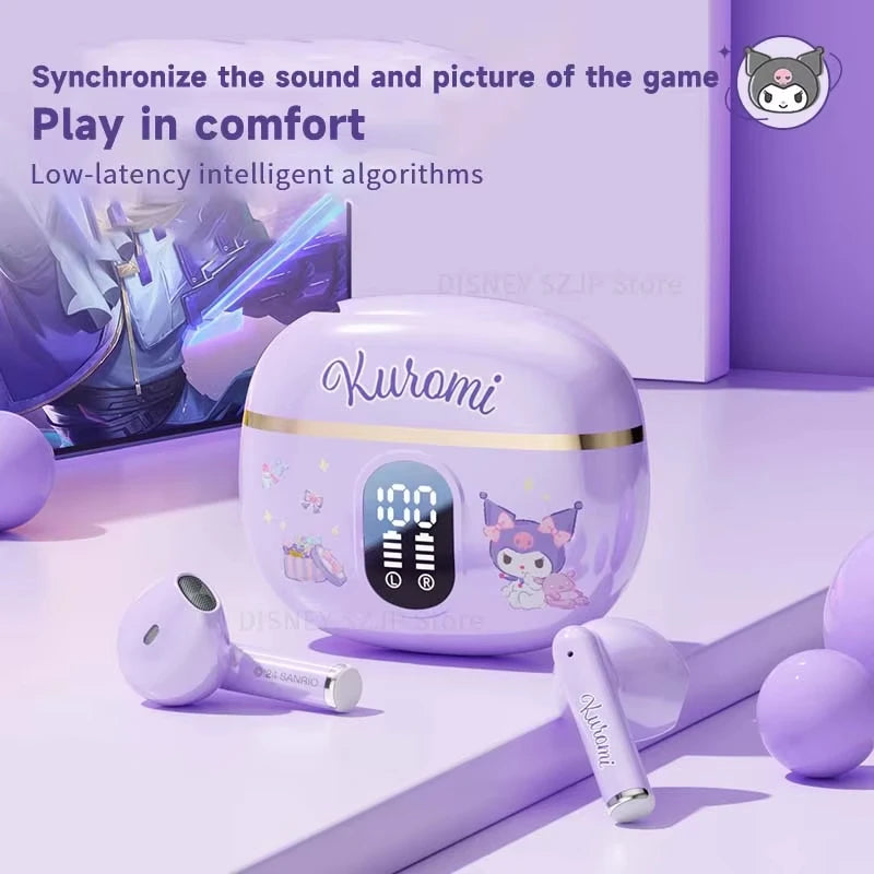 Original Sanrio TWS Bluetooth Earphones Clear Case Kuromi Wireless Headset Hello Kitty In-Ear Sport Noise Reduction Headphone