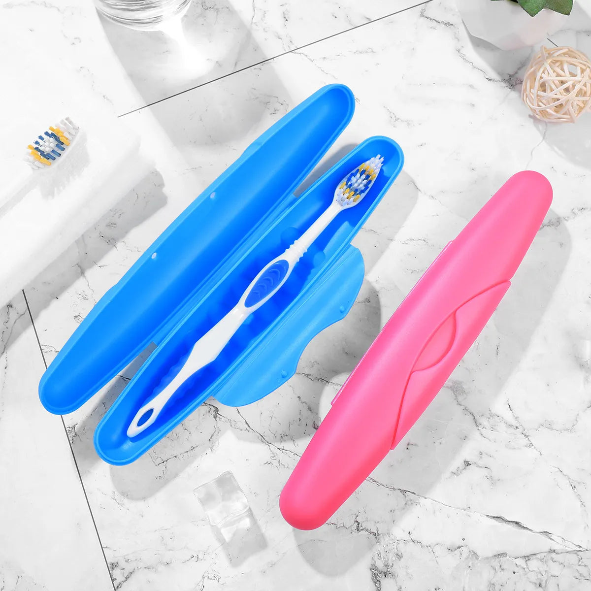 2Pcs Portable Toothbrush Box ABS Travel Storage Case Seal Lock Protective Carrying Box Lightweight for Home Camping Outdoors