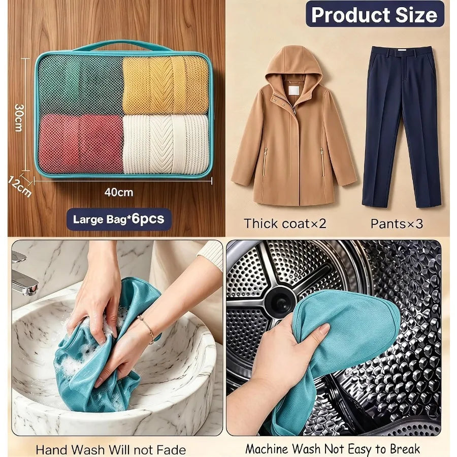 4/6Pcs Foldable Packing Cubes Luggage Packing Organizers for Travel Lightweight,See Through Breathable Mesh Design 40*30*12CM