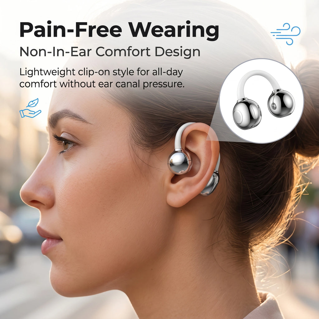 Wireless Open-Ear Clip Earphones Ergonomic Secure Fit Sports Headphones Crystal Sound For Running Gym Workout