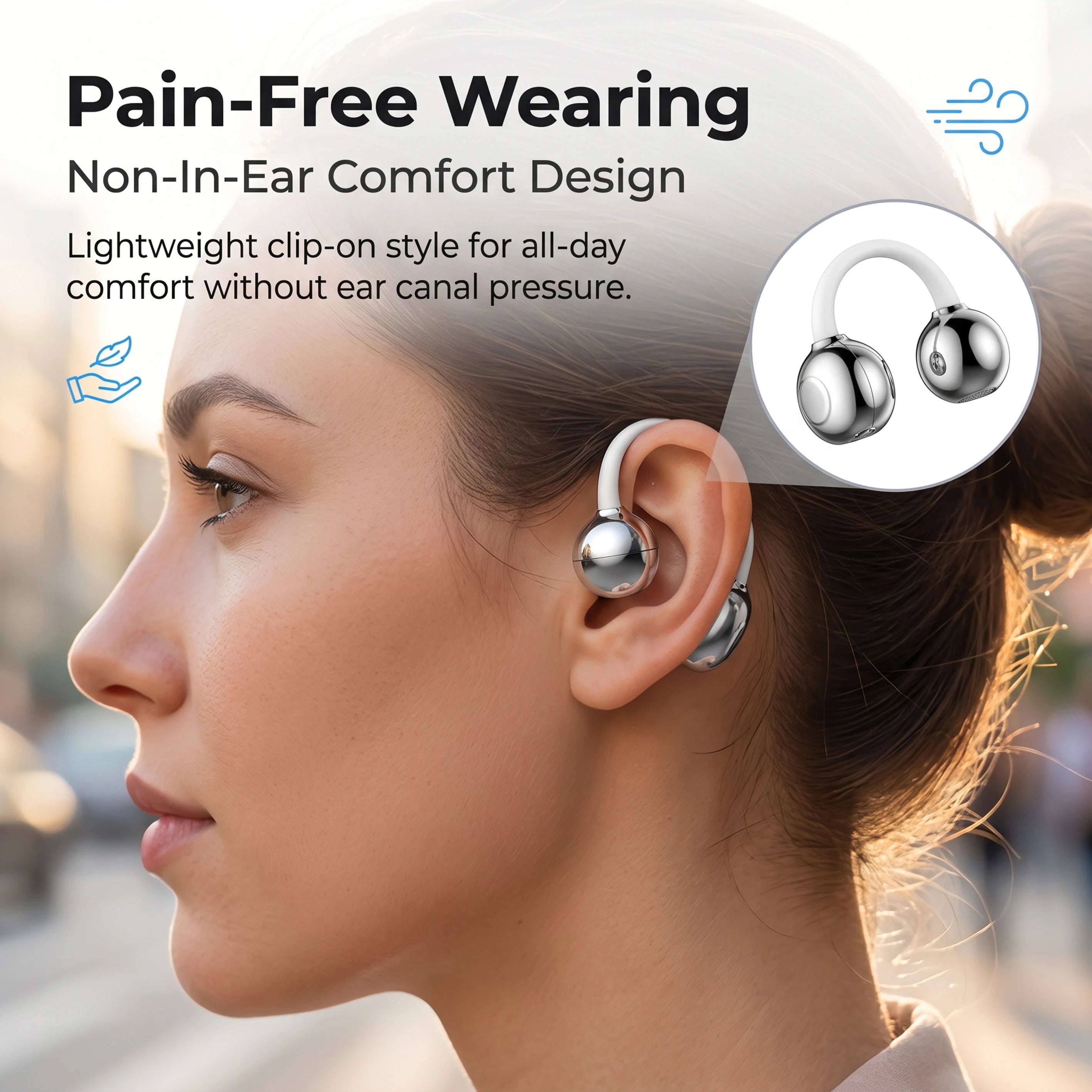 Wireless Open-Ear Clip Earphones Ergonomic Secure Fit Sports Headphones Crystal Sound For Running Gym Workout