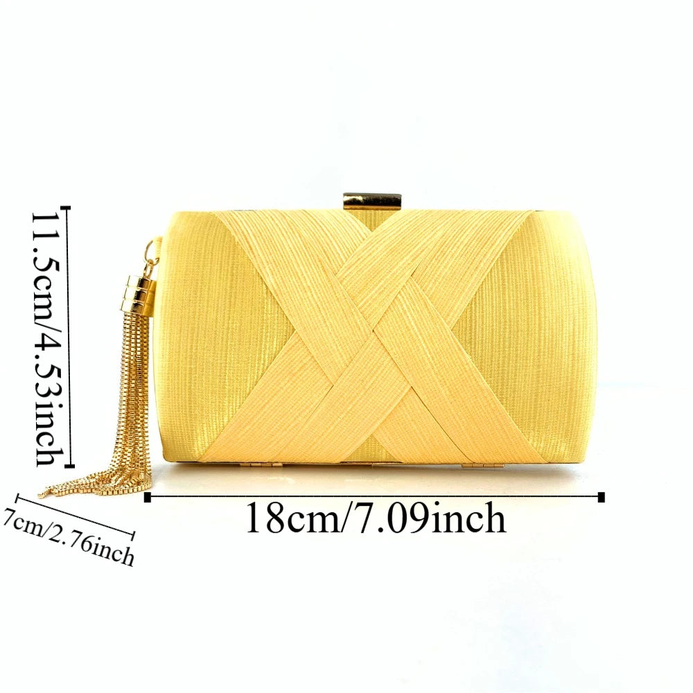 Casual Luxury Silk Fabric Dinner Handbag Tassel Chain Evening Banquet Bag Hand Hold Square Bridal Clutch Bag Wedding