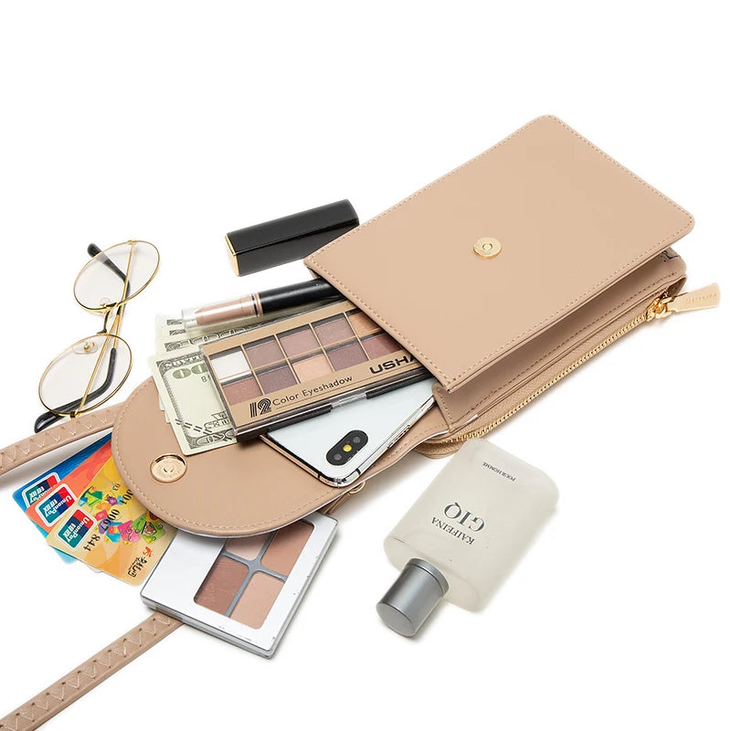 2024 Spring/summer new women's touch screen mobile phone bag Korean version PU leather clamshell printed shoulder bag Multi-func