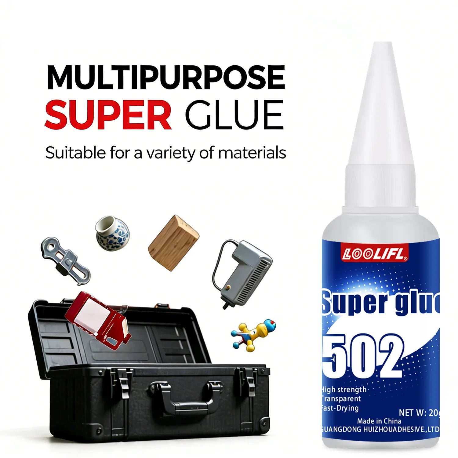 Loolifl 502 Ceramic Plastic Glass Metal Model, All Purpose Superglue for Crafts and Repairs,Clear Instant Cyanoacrylate Adhesive