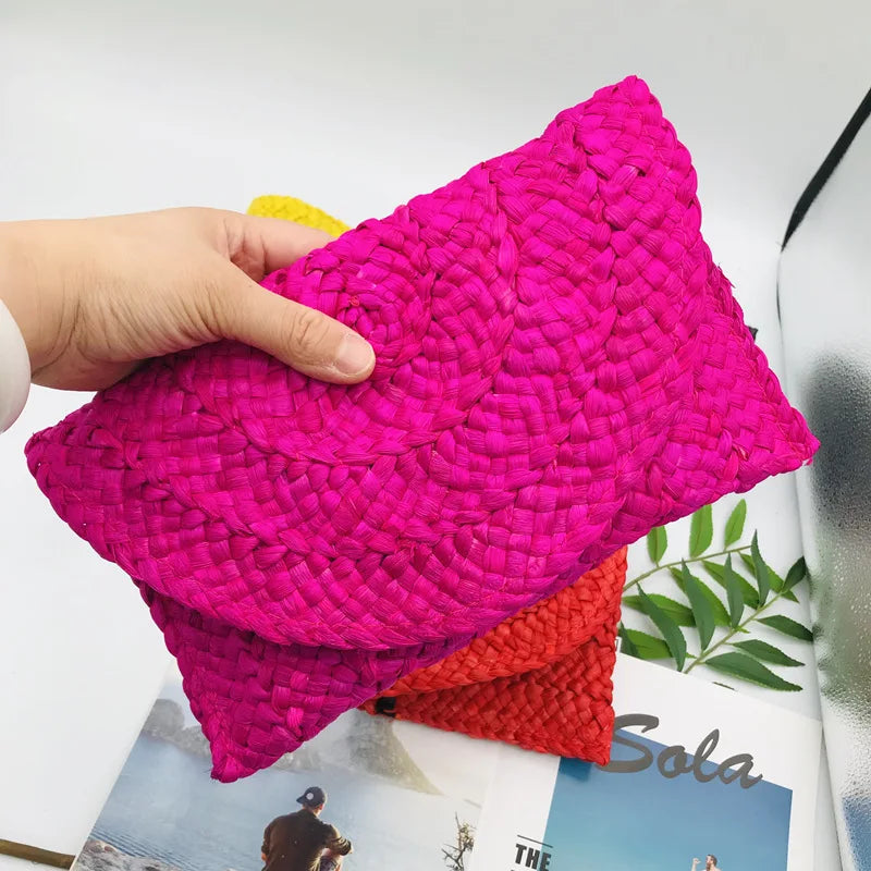 Fashion Corn Husk Handmade Women's Straw Bag Summer New Envelope Wallet Multi-color Beach Holiday Woven Bag Female Coin Purses