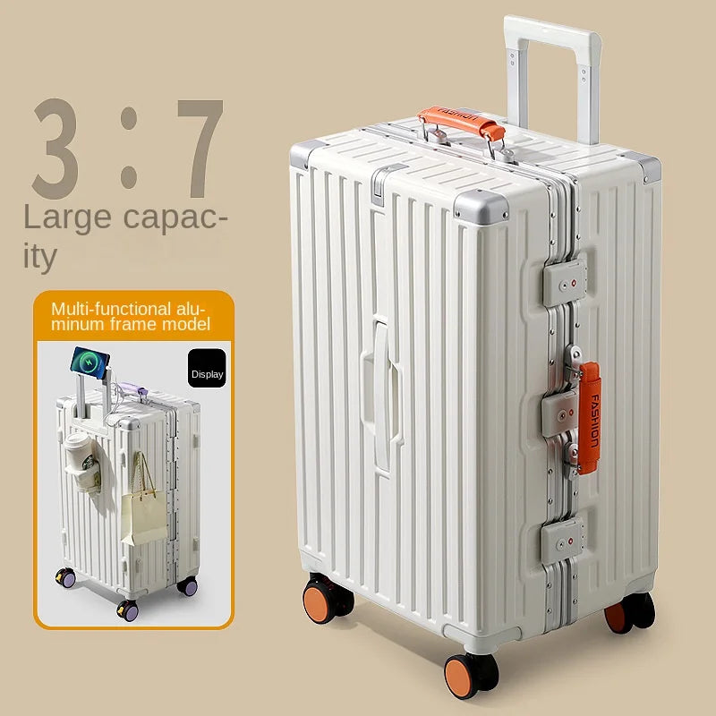 20-28 Color-Block Large Capacity Travel Suitcase with Thickened Aluminum Frame, PC Luggage with Brake Wheels Student Cabin Bag