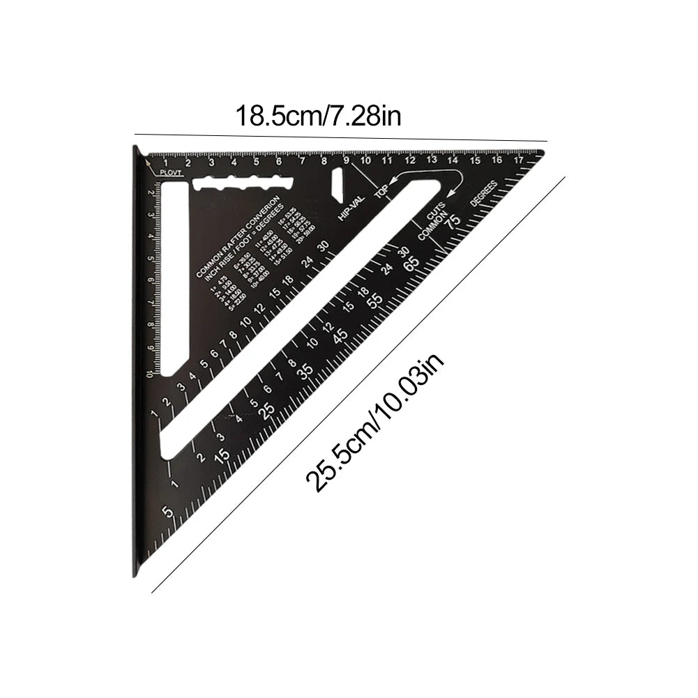 Aluminum Alloy Triangular Ruler 12 Inch Measuring Angle Protractor Ruler 90° Triangle Carpenter Square Ruler Wood Working Tools