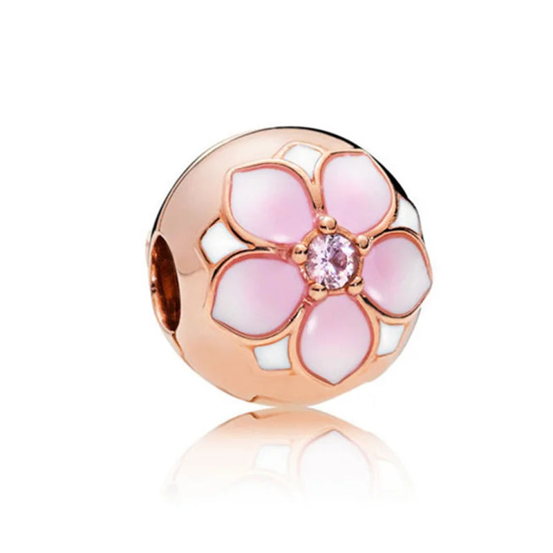 New Fashion 925 Sterling Silver Flower Cherry Round Beads Charms Pendant Fit Original Bracelet DIY Jewelry For Woman Gift