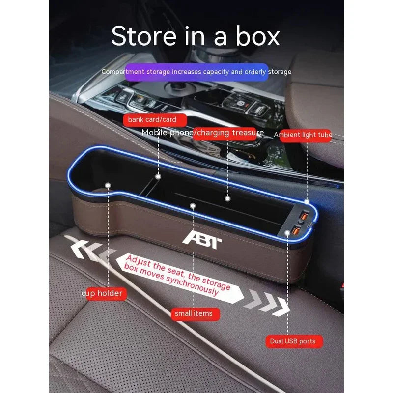 Car seat gap led 7 color festoon storage box for Audi ABT Q2 Q3 Q4 Q5 Q7 Q8 A1 A2 A3 A4 A5 A6 A7 A8 S3 S4 S5 S6 TT RS3 RS4 RS5 6