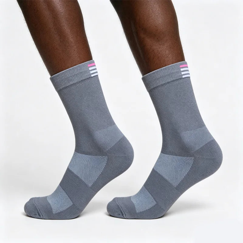 1 Pair Breath Mesh Socks Chic Pink Stripe Cuff Lightweight Sweat Resistant Cycling Running Socks for Outdoor Workout Unisex
