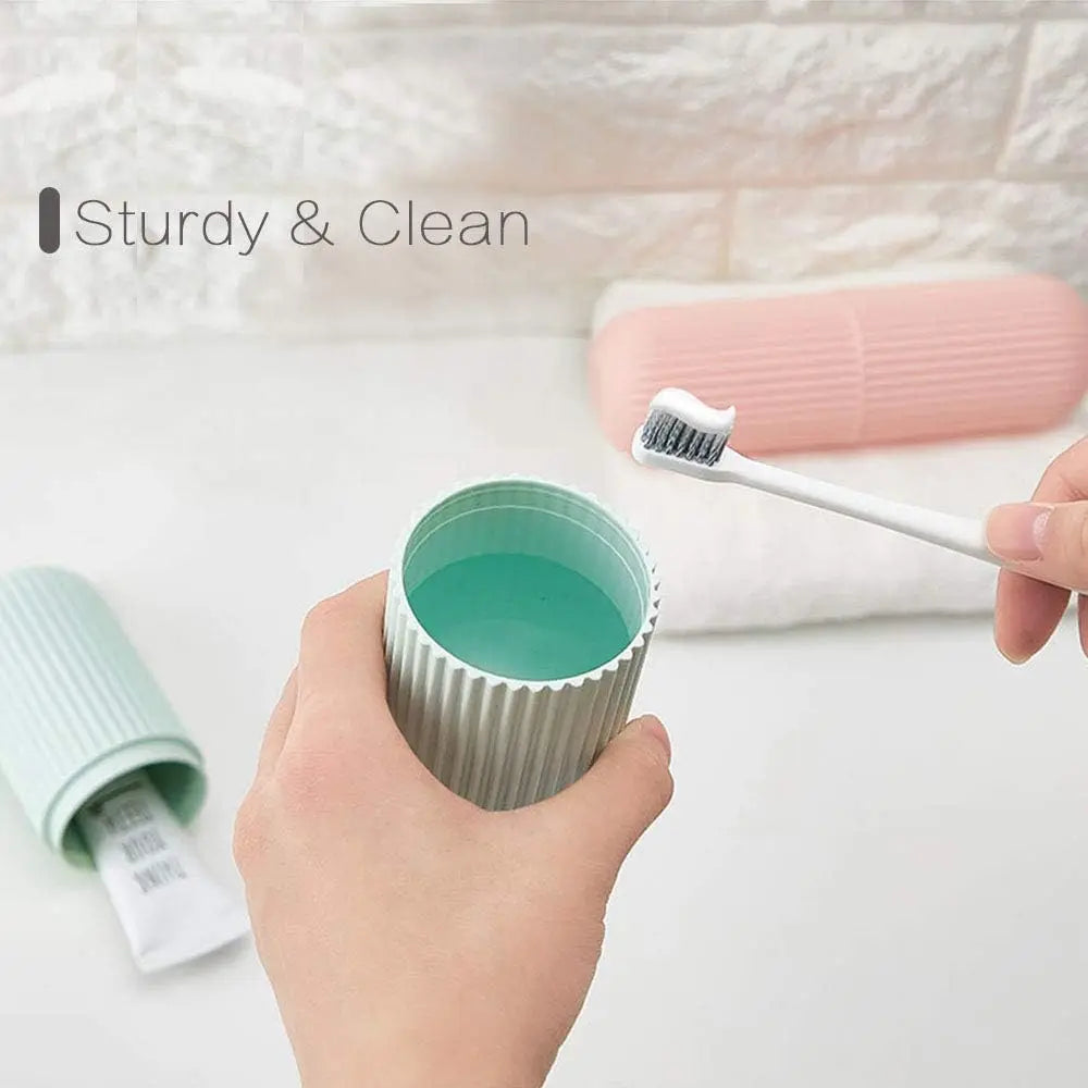 Portable Vertical-Striped Travel Wash Cup Simple Household Mouthwash Cup with Toothbrush And Toothpaste Storage Box