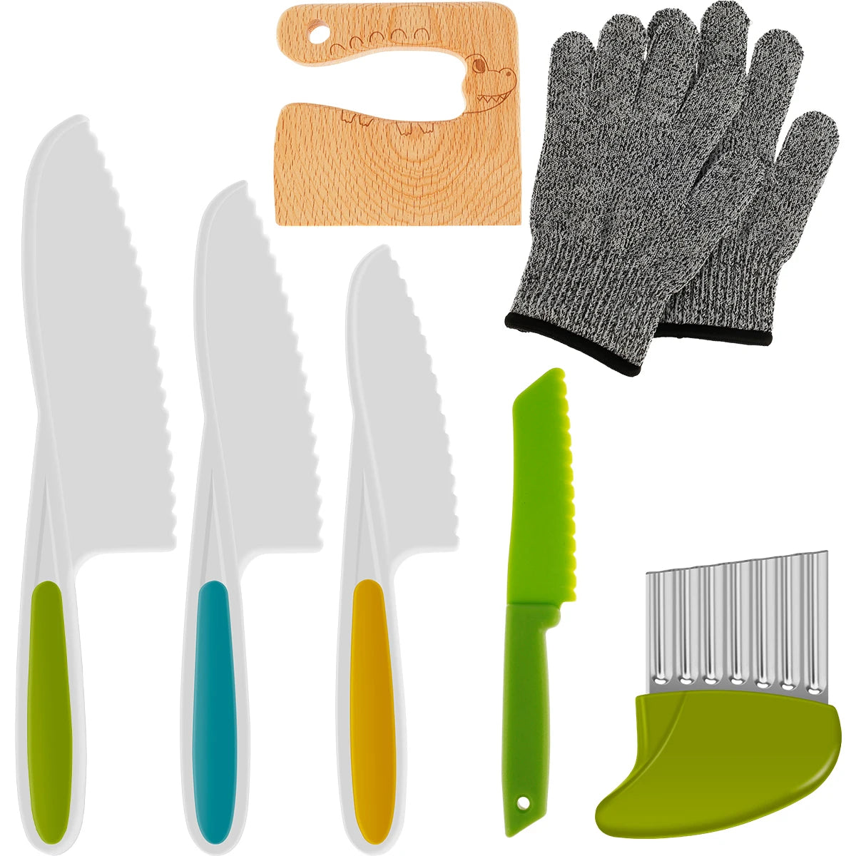 Set Kids Cooking Cutter Knife Toddler Vegetable Cutter Cooking Plastic Fruit Knives to Cut Fruits Crinkle Peeler Kitchen Supply