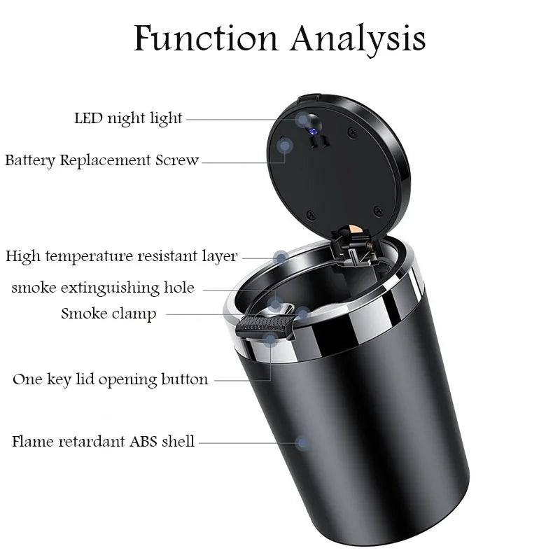 Car ashtray with blue LED light stainless steel liner for Mercedes Benz A B C E G W S Class GLA GLB CLC GLK GLS GLE CLA CLS EQE