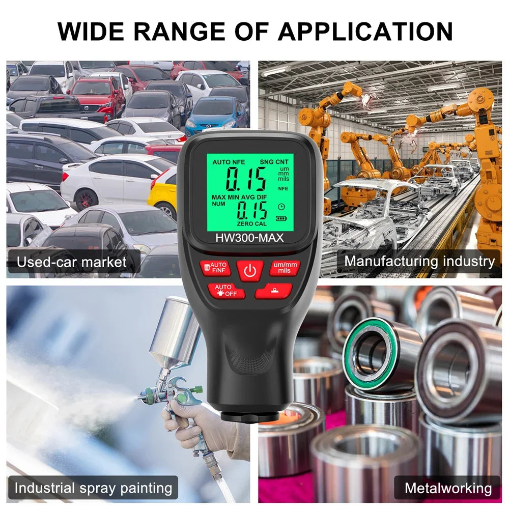 HW-300 Car Paint Film Thickness Tester 0-2000UM Coation Thickness Gauge Automotive Paint DFT Meter Car Coating Measuring Tools