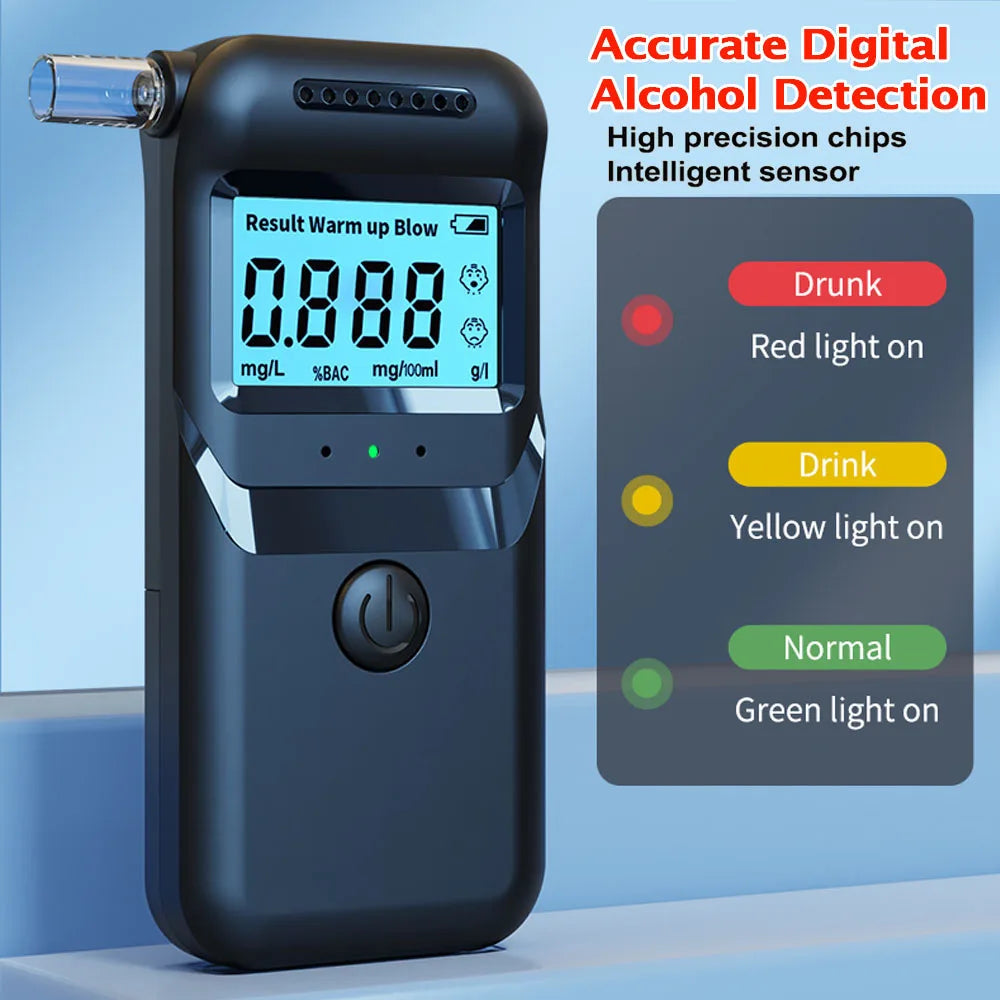 Portable Breathalyzer Professional Breath Alcohol Tester 3 Colors Lamp Digital LCD Display Alcohol Detector for Drunk Driving