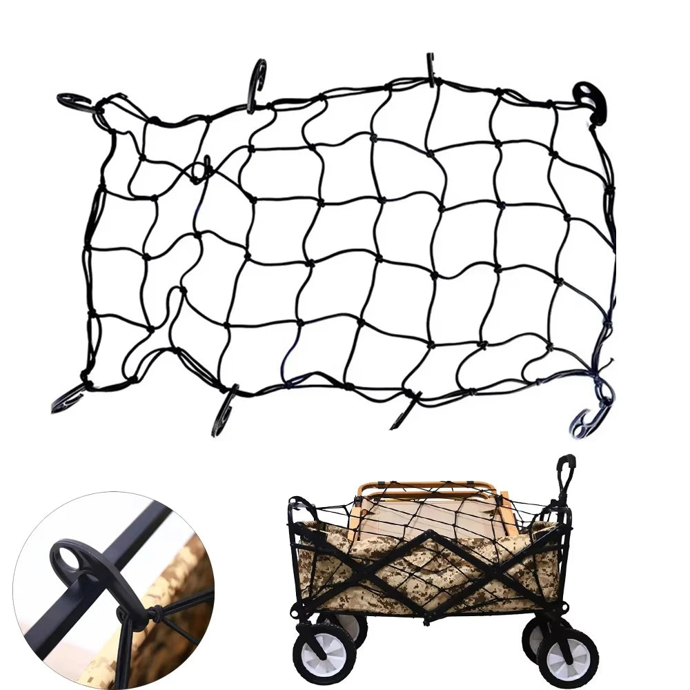 Elastic Cover Net with 8 Clip Outdoor Trolley Camping Wagon Luggage Net Elasticity Rope Cart Cover Car Storage Nets