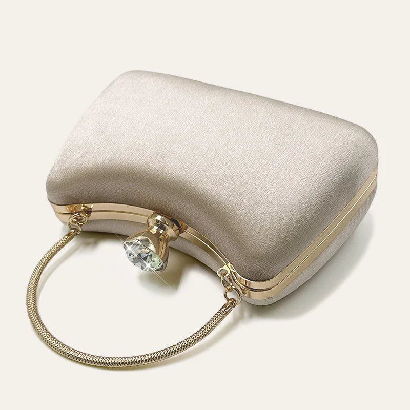 New in Elegant Suede Handbag for Woman Fomal Party Wearing Evening Bags Retro Top-handle Dark Green Clutch with Crossbody Chain