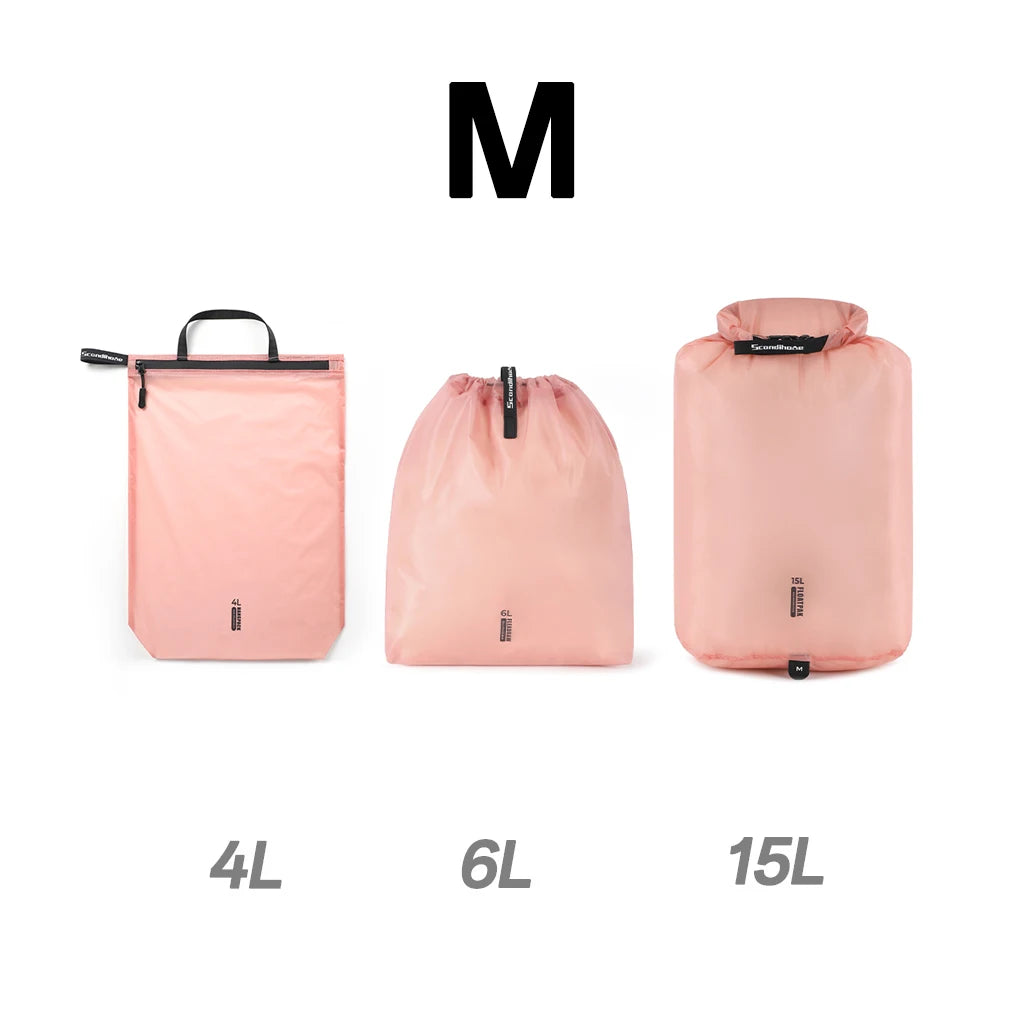 15D Nylon Waterproof Travel Bag IPX5 Ultra-light Dry Bag Drawstring Pouch Zipper Storage Case for Swimming Fitness Outdoor Sport