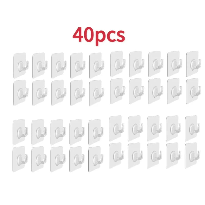 5-40pcs Transparent Plastic Duty Wall Hook for Kitchen Bathroom Office Storage No Trace No Scratch Waterproof Adhesive Hooks