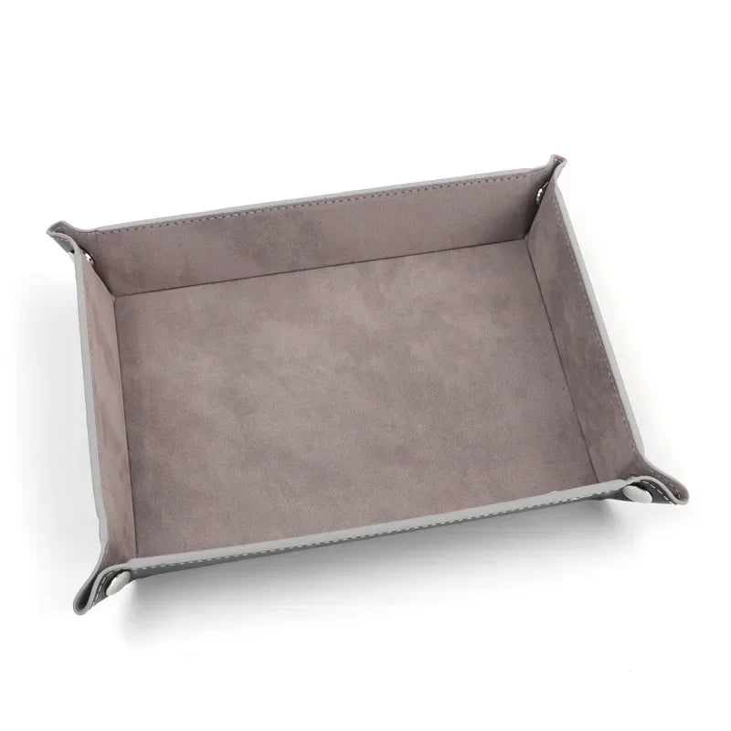 Foldable Dice Tray PU Leather Flannel Game Dice Plate Four Corners Folded Tray Home Desktop Decoration Box Coin Key Storage Tray