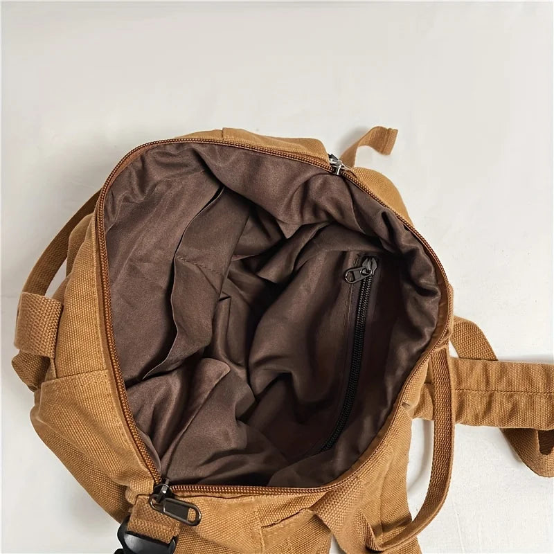 Solid Color Retro Backpack for Women, Japanese Style Simple Large Capacity Backpacks for Middle and High School Students