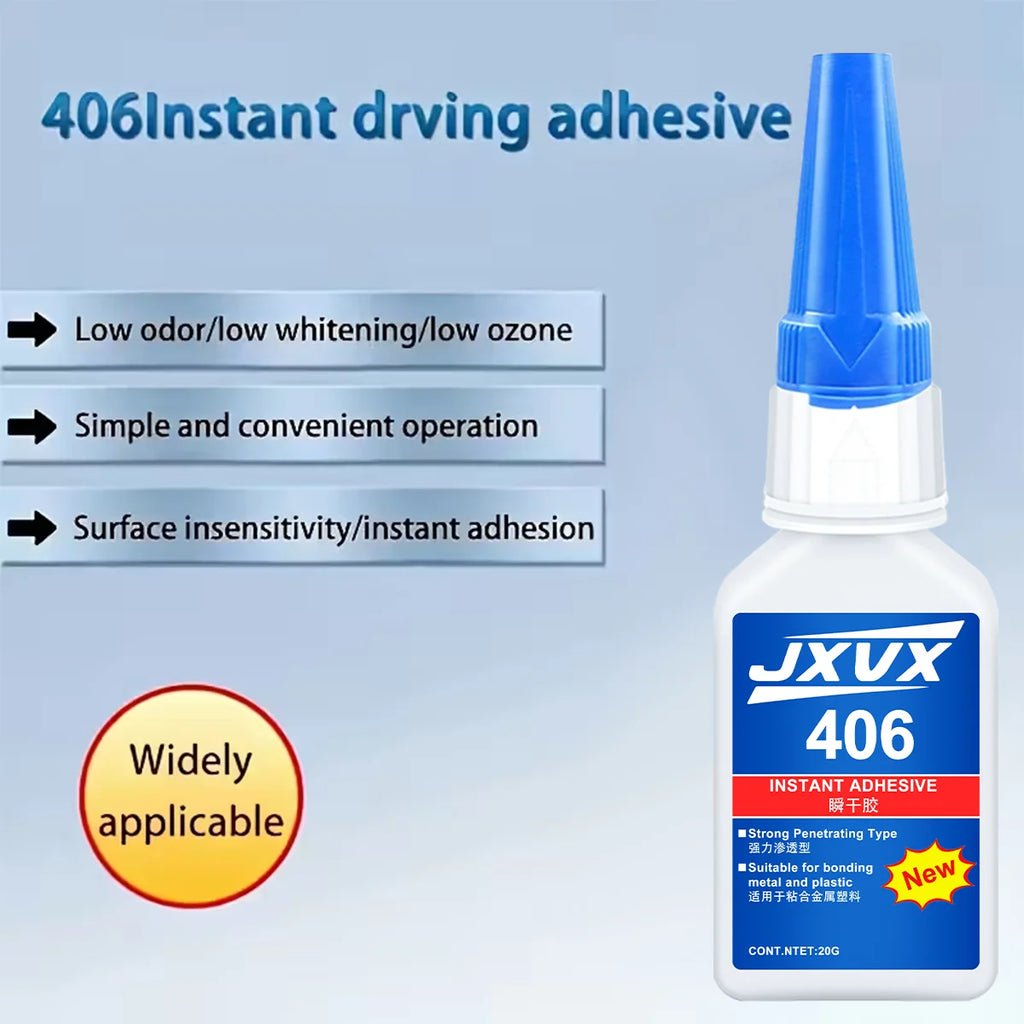 Loolifl 406 Instant Glue, Cyanoacrylate, Super Glue, 5 Seconds Quick Drying, for Metal, Plastic, Rubber, Glass, Toys, Shoes, Paper, Quick Repair, Not Easy to Whiten