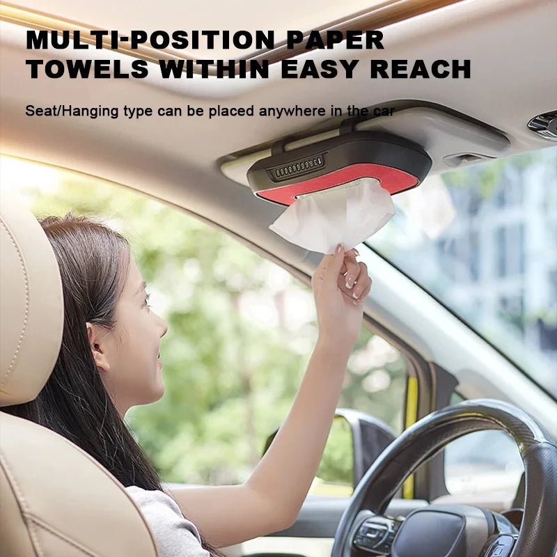 Leather Car Tissue Box Phone Number Label Center Console Armrest Napkin Box Sun Visor Tissue Box Backseat Tissue Case Fix Strap