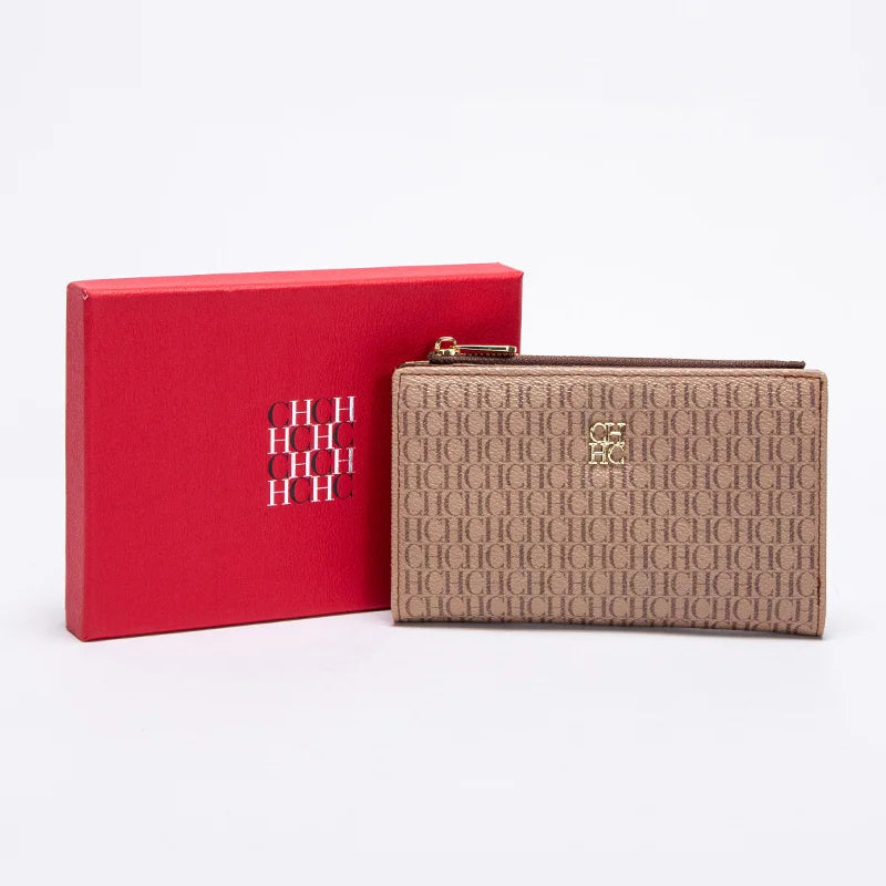 CH Wallet Monogram Print Long Zipper Purse With Box Card Holder Fashion Clutch For Women Daily Use Travel Shopping Casual