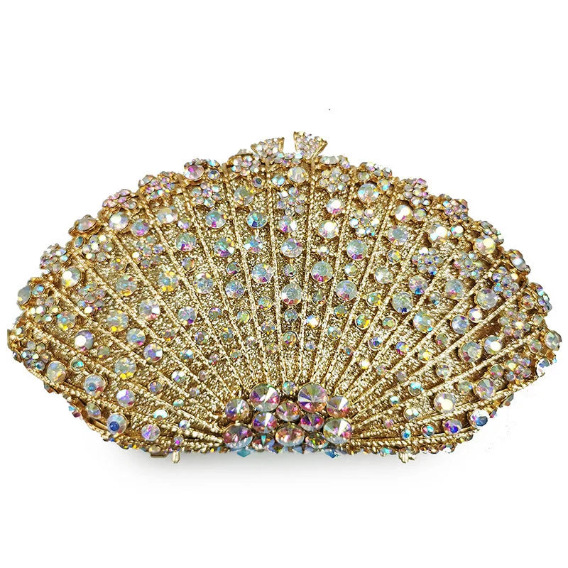 Fan Women Full Crystals Handbags for Dinner Party Luxury Diamond Evening Bag Wedding Bridal Purses Gala Banquet Gems Purse