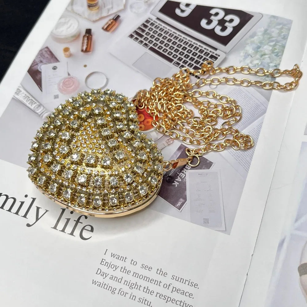 Luxury Rhinestones Ladies Evening Bag Mini Heart Shape Shoulder Bag Portable Handle Rhinestone Handbags Evening Wedding Party
