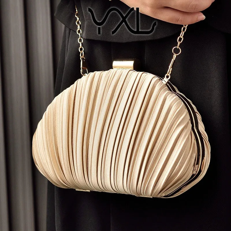 Nesitu Shell Shape Women Make Up Cosmetic Evening Shoulder Messenger Clutch Bag Phone Purse Handbag Golden Green Pink M88259