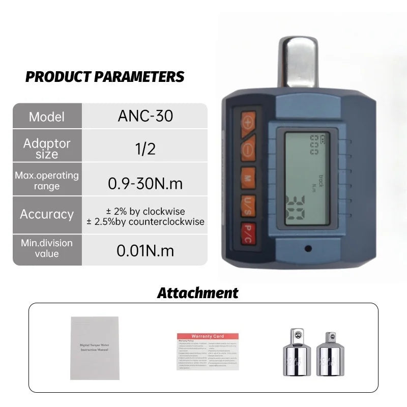 ANC Industrial Digital Torque Meter Torque Gauge 30 135 200 340 N M Torque Adapter Maintenance Instrument for Accurate Detection