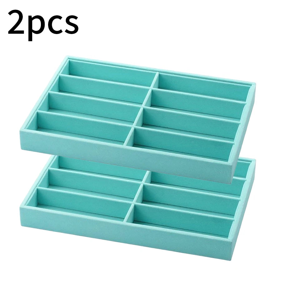 Versatile Gray Velvet Organizer Tray for Glasses, Jewelry & Watches - 8-Compartment, Stackable Display Storage Box, Jewelry Tray